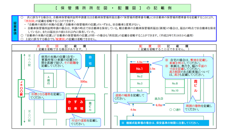 車庫証明の車庫配置図のサンプル